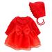 TAIAOJING Toddler Baby Girl Dress Solid Autumn Print Long Sleeve Hat Romper Princess Dress Clothes Cute Sundress 12-18 Months
