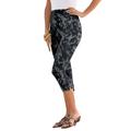 Plus Size Women's Essential Stretch Capri Legging by Roaman's in Black Open Texture (Size 26/28) Activewear Workout Yoga Pants