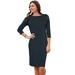 Plus Size Women's Boatneck Shift Dress by Jessica London in Black Ivory Dot (Size 16) Stretch Jersey w/ 3/4 Sleeves
