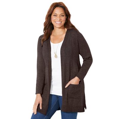 Plus Size Women's Marled Sweater Cardigan by Catherines in Coffee Bean (Size 5X)