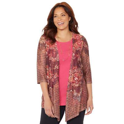 Plus Size Women's Harmony Knit Herringbone Cardigan by Catherines in Rich Burgundy Medallion Placement (Size 1X)