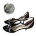 Coach Shoes | Coach Leather Kitten Heel Dress Sandals Shoes Black Patent Silver Heels Sz 8.5 | Color: Black/Silver | Size: 8.5