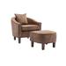 Accent Chair with Ottoman, Mid Century Modern Barrel Chair Upholstered Club Tub Round Arms Chair for Living Room
