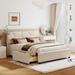 Queen Size Upholstered Platform Bed with Brick Pattern Heardboard and 4 Drawers, Linen Fabric, Beige