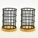 AQ Pencil/Pen Cup Holder for Home Vanity or Office Organizes Desk Wire & Wood Design - Matte Black & Bamboo - 2 Pack