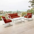 Sunset & Cie Modern 4-Piece Aluminum Patio Furniture Set Patio Set with 1 Loveseat Coffee Table and 2 Chairs Balcony Furniture with Removable Cushions for Garden Porches Backyard - Aegean (Rust)