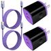 USB Charger Block ABCPOW 2pcs 2.1A USB Wall Charger Block with 2pcs Nylon Android Type C Charger Cable USB C Charging Cable 3ft USB Brick Phone Charger Adapter Charger Box Fast Charging Block Purple