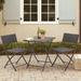 Ebern Designs Three-piece Folding Table & Chair Set Pe Rattan & Aluminum Alloy For Outdoor Courtyards Poolside Gardens Black Metal/Wicker/Rattan | Wayfair