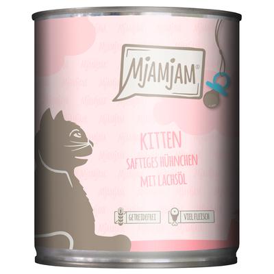 Paquet économique 24x800g MjAMjAM Kitten poulet juteux avec huile de saumon nourriture pour chat humide