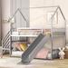 Twin Over Twin Metal Floor Bunk Bed with Slide & Staircase, Simple & Modern Design House Bed with Full-Length Guardrails, Silver