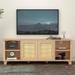 Farmhouse-Inspired TV Cabinet with Rattan Accents and Spacious Storage, Boho-Chic Media Entertainment Center Console Table