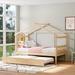 Imaginative House Daybed with Twin Trundle & Sky Roof for Kids Girls Boys, Wooden Storage Platform Bedframe with Headboard