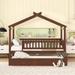 Full House-Shaped Daybed with Trundle, Wooden Platform Bedframe w/Roof & Safety Guardrail for Kids, Teens, Boys or Girls, Walnut