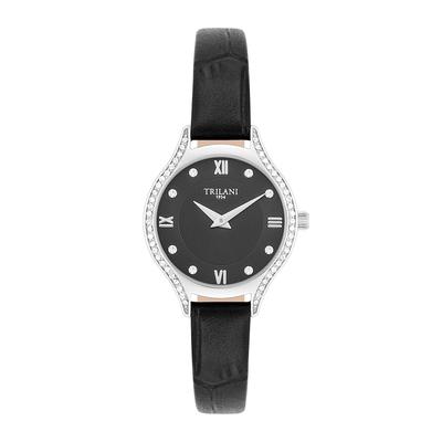 Trilani Quarzuhr in Silber Echtleder Schwarz 26,0 mm Damen Image