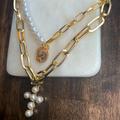 Free People Jewelry | New! Gold Cross Pearl Necklace | Color: Gold/White | Size: Various