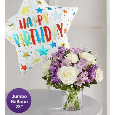 1-800-Flowers Birthday Delivery Lovely Lavender Medley W/ Jumbo Birthday Balloon Medium