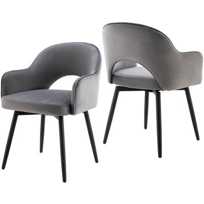 Esszimmerstühle für Küche aus Samt Modern 360°drehbar mit Polster Metallbeine Grau 2er Set Wahson Image
