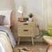 Rattan Nightstand With Socket,Natural Handmade Rattan Side Table