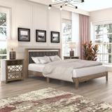 GALANO Diwata Knotty Oak Upholstered Queen Platform Bed With Headboard