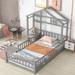 Twin Size Floor Platform Bed, House-Style Headboard Floor Bed with Fence Guardrails, Cushion Stand,Unique Daybed for Kids