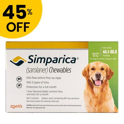 45% Off Simparica For Dogs 44.1-88 Lbs (Green) 6 D...