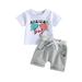 Infant Baby Boy 4th of July Outfits Independence Day Letter Print Short Sleeve Crew Neck Tops Solid Shorts Set