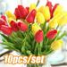 Vnanda 10Pcs Tulips Artificial Flowers Fake Tulips PU Real Touch Tulip Fake Flowers for Home Office Wedding Decor Artificial Tulips Flower Arrangement Bouquet Faux Flowers for Decoration