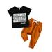 Rovga Boy Outfit Toddler Child Baby Letter Short Sleeve Tops Solid Pant Outfits Set 2Pcs