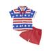 4th of July Toddler Baby Boy Gentleman Outfit Stripe Stars Short Sleeve Button Down Bow Tie Shirt Shorts Set Summer Clothes