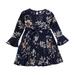 Toddlers Girls Baby Casual Dress Summer O-Neck Long Sleeves Floral Flowy Printed Plain Sundress Child Sundress Streetwear Kids Dailywear Outwear