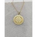 Gold Cross Necklace, 14K Pendant, Modern Coin Personalized Protection Christian Charm