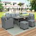 6-Piece Outdoor Rattan Wicker Set Patio Garden Backyard Sofa Chair Stools and Table(Gray Rattan& Gray Cushion) 36AAE