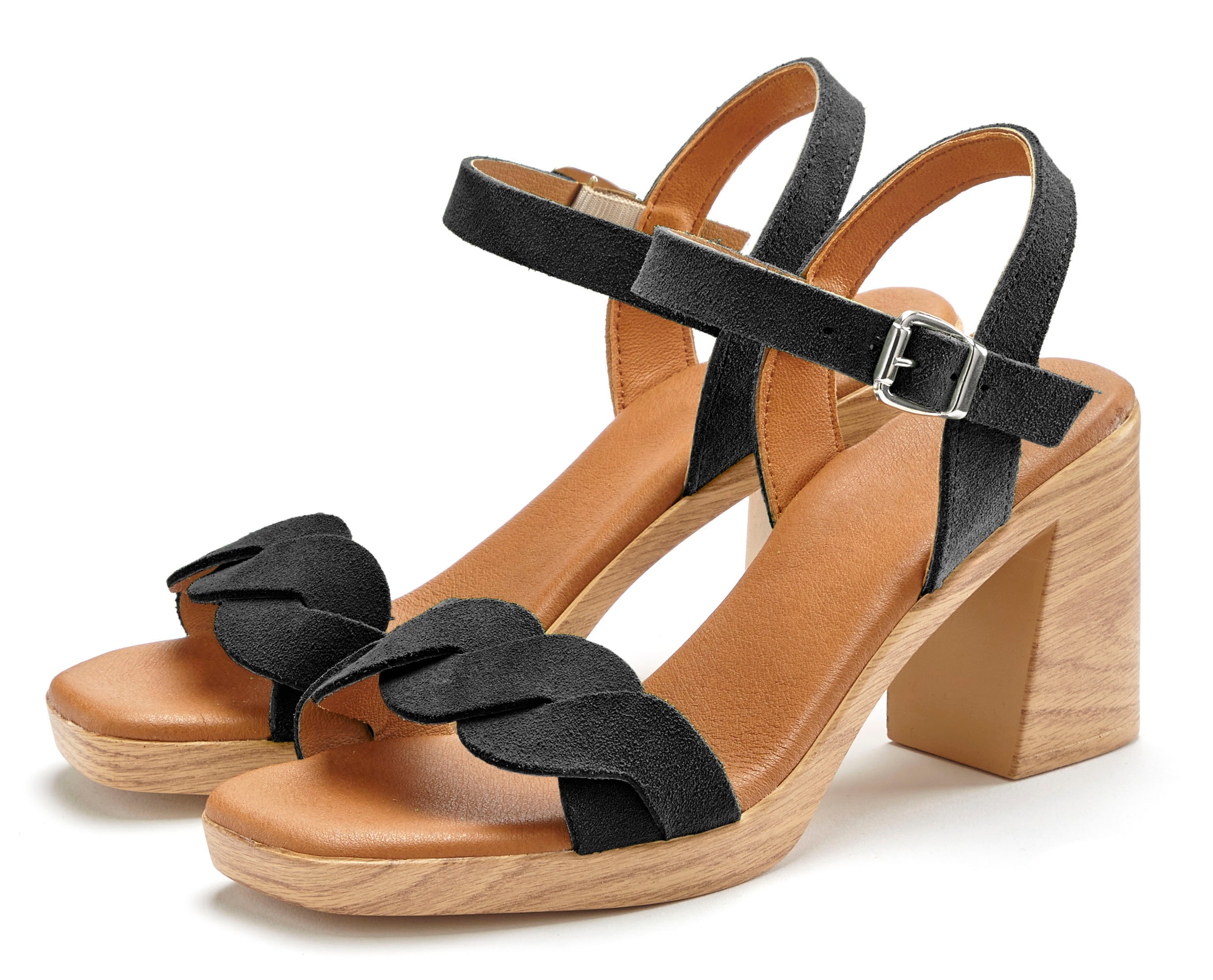 Riemchensandalette LASCANA "Sandale, Sandalette, Sommerschuh", Damen, Gr. 36, schwarz, Obermaterial: 100% Rindsleder. Futter: 50% Lederimitat, 50% Polyester. Decksohle: 50% Lederimitat, 50% Polyester. Laufsohle: 100% Synthetik, unifarben, Schuhe,...