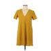 Zara Casual Dress - Shift Plunge Short sleeves: Yellow Print Dresses - Women's Size Medium