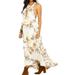 Free People Dresses | Free People Anita Printed Maxi Dress Endless Summer Ruffle Tier Ivory Floral Tie | Color: Tan/White | Size: L