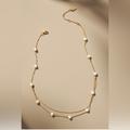 Anthropologie Jewelry | Anthropologie Pearl Station Necklace In 14 K Gold Plated | Color: Gold/White | Size: 17.5”