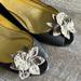 J. Crew Shoes | J Crew Peep Toe Leather Flats Suede Gold Stud Flower Italy | Color: Black/Gray | Size: 8