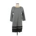 Ann Taylor LOFT Outlet Casual Dress - Shift Scoop Neck 3/4 sleeves: Gray Color Block Dresses - Women's Size Small