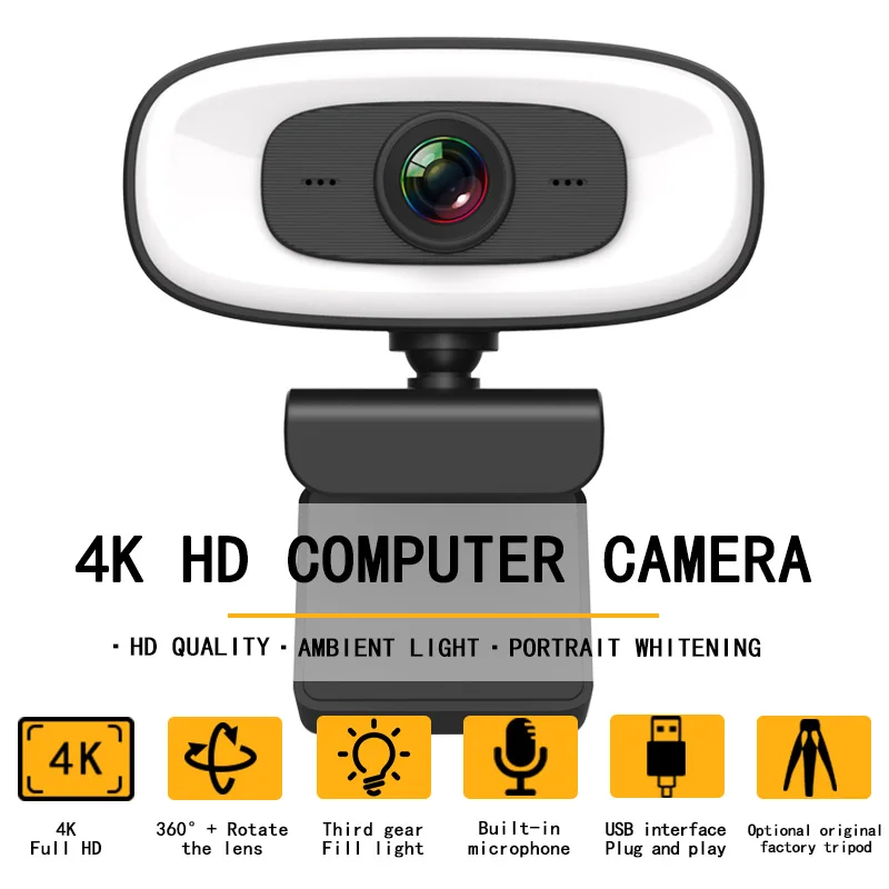Webcam 4K 1080P Mini caméra 2K Full HD Webcam avec Microphone 15-30fps USB Web Cam pour Youtube PC portable caméra de prise de vue vidéo
