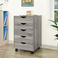 Home Imports Emporium Taylor 5 Drawer Chest Wood Storage Dresser Cabinet with Wheels Craft Storage Organizer Makeup Drawer Unit Gray Oak