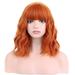 Dopi 14 Orange Wig Short Curly Wig with Bangs Dark Orange Wavy Bob Wig Women Girls Orange Synthetic Hair Wigs with Wig Cap