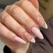 Light Pink Press on Nails Medium Almond Fake Nails Cute Heart Glossy Glue on Nails Artificial False Nails for Women