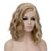 Dopi Blonde Brown Wig Short Curly Wavy Bob Wig Blonde Wig for Women Blonde Mix Brown Wig with Wig Cap