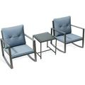 Ella 3-Piece Bistro Patio Furniture Set -2 Comfortable Sturdy Chairs With a Modern Design Glass Tea Table - Grey