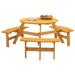 6-Person Circular Outdoor Wooden Picnic Table w/ 3 Built-In Benches 1720lb Capacity for Patio Backyard Garden