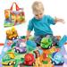 Kids Dinosaur Toy for 2 Year Old Boys 6PCS Pull Back Construction Cars with Play Mat for Toddler Baby Friction Power Vehicles Birthday Gift Cartoon Dino Toy Cars for Kids 3-5