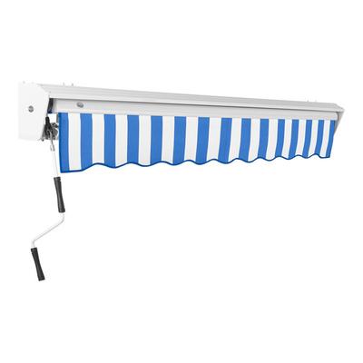 Awntech Destin 16' Blue / White Stripe Heavy-Duty Manual Retractable Patio Awning with Protective Hood