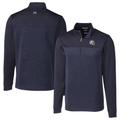 Men's Cutter & Buck Navy Los Angeles Chargers Traverse Stripe Stretch Quarter-Zip Pullover Top