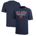 Youth Champion Navy Ole Miss Rebels Stacked Logo Football T-Shirt