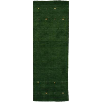 Wollteppich CARPETFINE "Gabbeh Uni, auch als Läufer und Rund erhältlich", grün, B:80cm H:15mm L:350cm, Wolle, Teppiche, reine Wolle, handgewebt, Gabbeh Loom Tiermotiv, große Farbauswahl Image